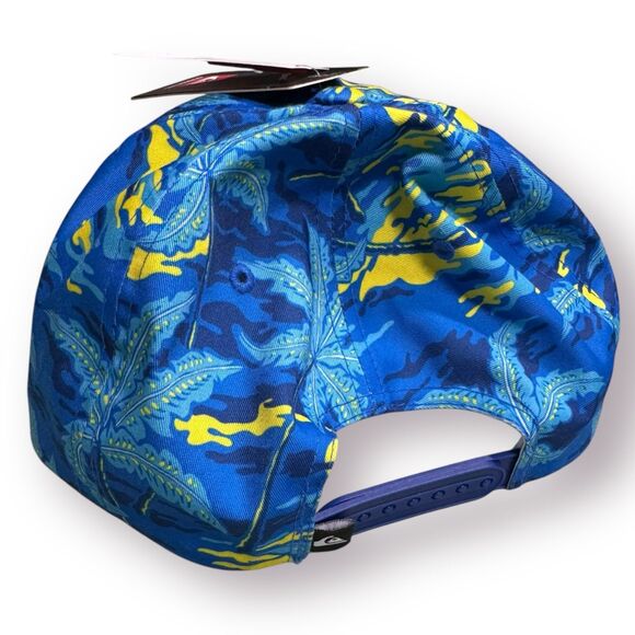 Quiksilver Blue Floral Snapback Hat Tropical Palm Trees Blue/Yellow Rare - Picture 2 of 4